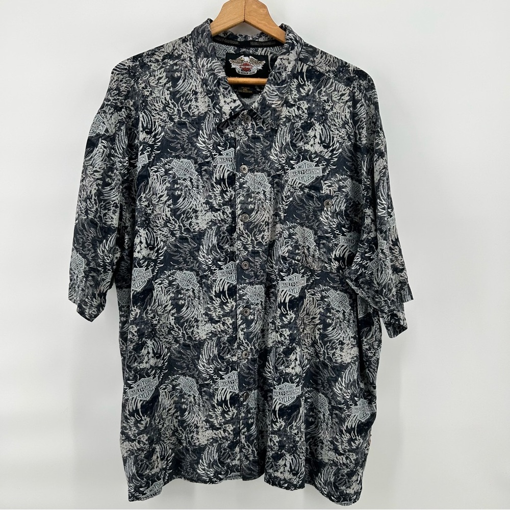Harley Davidson Shirt Mens XXL Bar & Shield Wings Graphic Button Up Streetwear